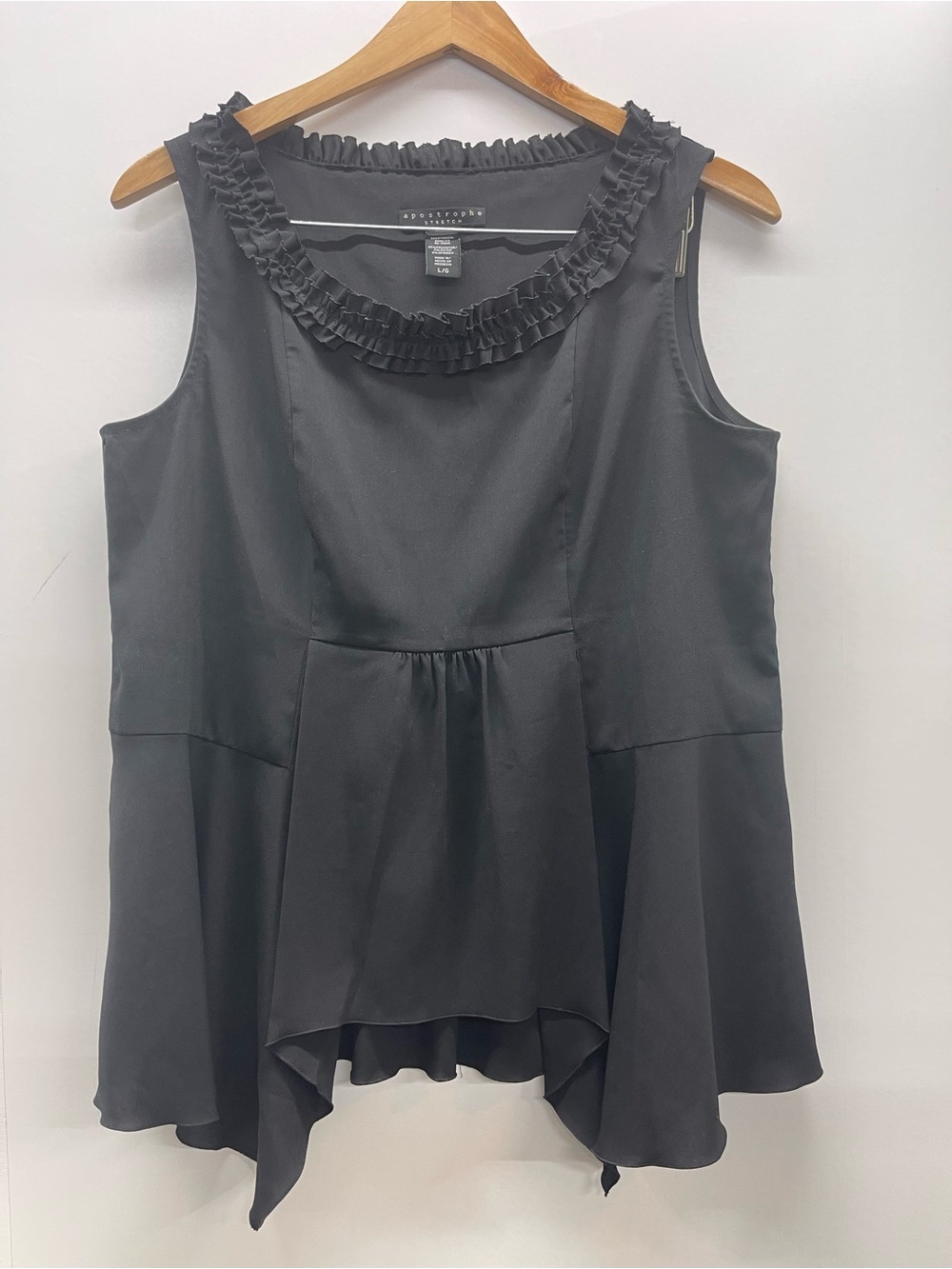 Apostrophe Black Ruffled Neck Peplum Blouse